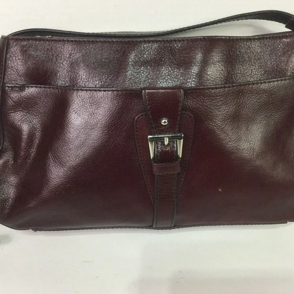 Etienne Aigner Retro Maroon Leather‎ HandBag Purse Crossbody Pockets Zipup